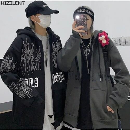 Womens Spring Korean Black Flame Top Loose Sweater ins Gothic Dark Print Oversized Cardigan Hoodie y2k Ladies Hot Sale Clothes