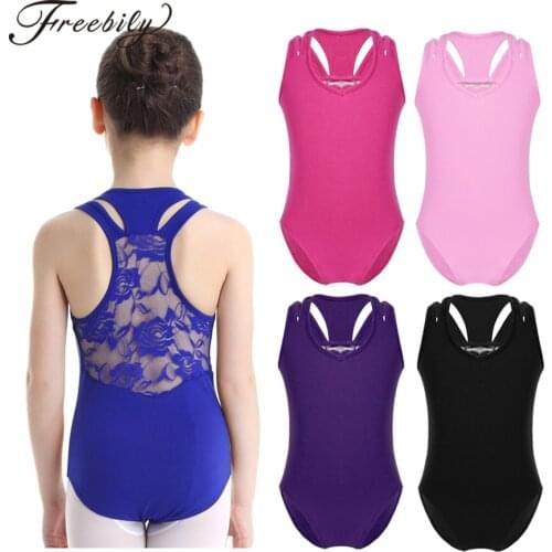 Girls Gymnastics Leotard Sleeveless Lace Splice Cotton Ballet Leotards Jumpsuit Kids Dance Wear Gymnastic Bodysuit For Dancing