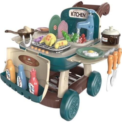 2 in 1 Kids Barbecue Cart Toy Girl Kitchen Supermarket Hand Cart Baby Pretend Play Toy Gift Simulation Kitchen Toys