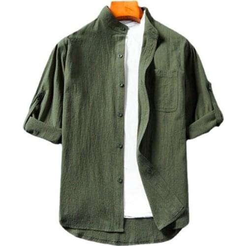 2021 New Mens Casual Cotton Linen Shirt Loose Tops Short Sleeve Tee Shirt Summer Casual Handsome Men Shirt camisa masculina