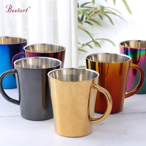 300ml Double Wall Coffee Cup Stainless Steel Heat Insulation Anti-scalding Beer Tea Juice Mug With Handle Outdoor Travel Office