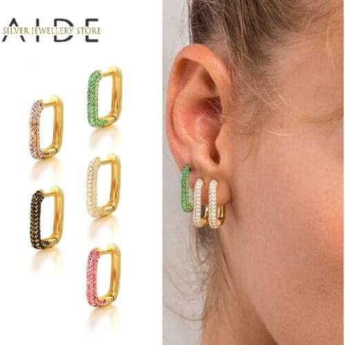 AIDE 1 Pc French O Shape Hoop Earrings For Women Fashion Colorful Zircon Piercing Huggie Earings Silver 925 Jewelry brincos
