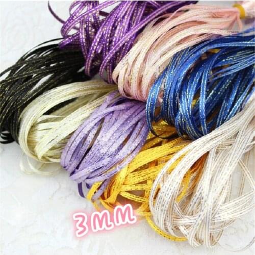 10 meters/lot) 1/8'' (3mm) Gold Edge Satin ribbons wedding Christmas wrapping Gift Ribbon craft accessories scrapbook material