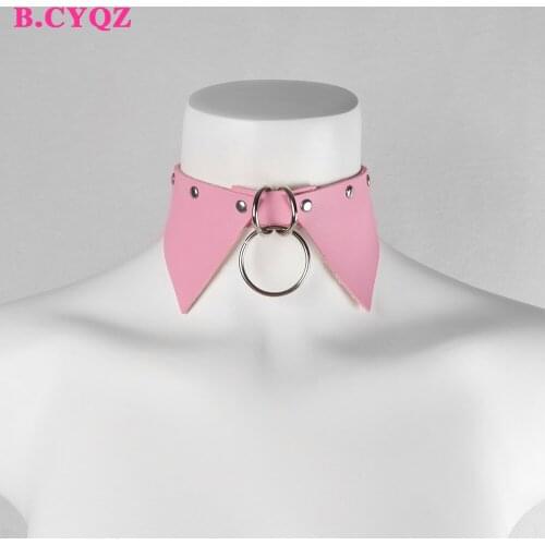 B.CYQZ Gothic Collar Decoration Pink PU Leather Neck Harness for Women Fashion Choker Necklace Adjustable Jewelry Accessories