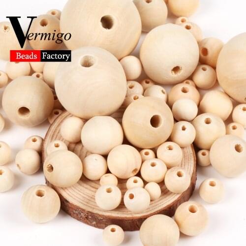 1-1000pcs Natural Wooden Spacer Round Beads 4mm-50mm Wood Beads For Jewelry Making Lead-Free Big Hole Balls Diy Bracelets