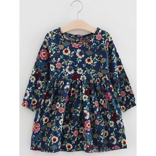 Girls cotton childrens wear floral dresses childrens long-sleeved dress baby girl clothes