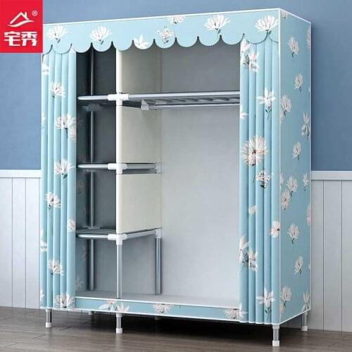 Household wardrobe modern simple cloth cabinet steel pipe durable rental housing storage closet thickening bedroom furniture