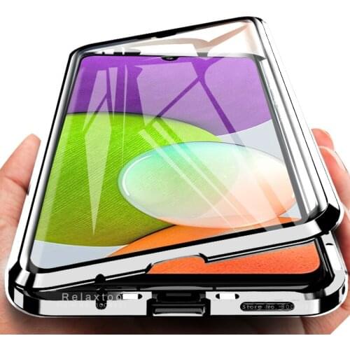 360° Double-sided Tempered Glass Matel Bumper Magentic Flip For Samsung Galaxy A22 A 22 22A 2021 SM-A225F/DS 6.4'' Protect Case