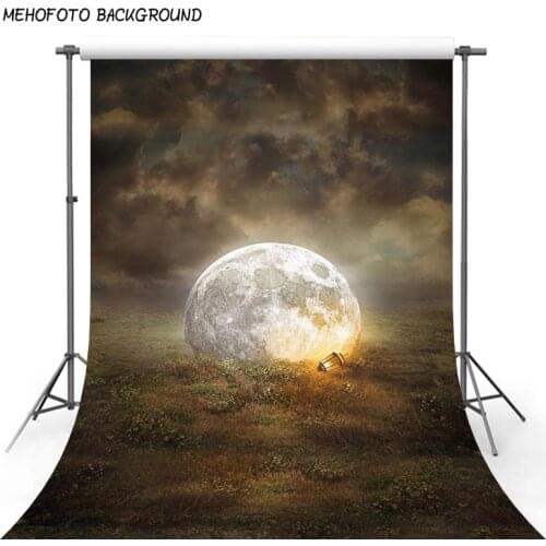 Photography Backdrop Space 5x7ft Bright Moon Gray Clouds Photo Background Cloth for Kids Universe Background Backdrops for Party