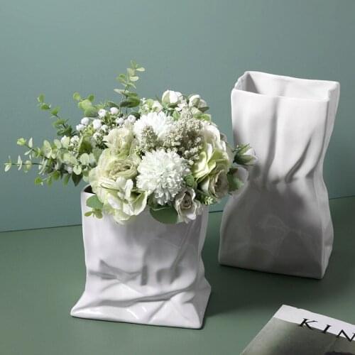 Art Fold Vase Nordic Ceramic Origami Vases Ornament Home Decoration Flower Arrangement Living Room Furnishings Artware Figurines