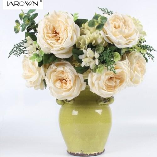 JAROWN Artificial peony flower big bouquet rome roses artificial flores fake silk flowers leaves for wedding home party decor