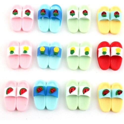 Kawaii Summer Slipper Shape Resin Cabochons 10pcs 24*28mm Cute Colorful DIY Jewelry Charms Material Embellishments Scrapbooking