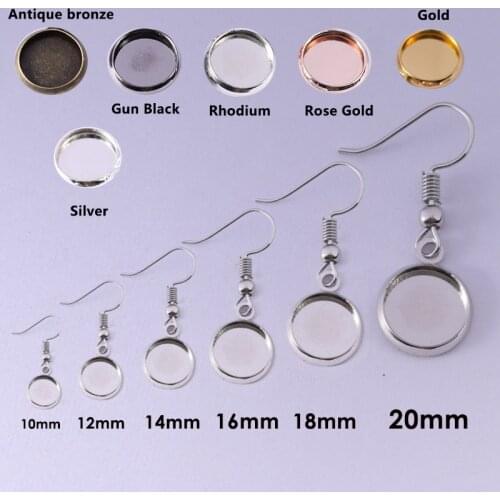10pcs Metal Iron Earrings Hook Cabochon Blank Base 10 12 14 16 18 20 25MM Glass Resin Jewelry Making Womens Accessories