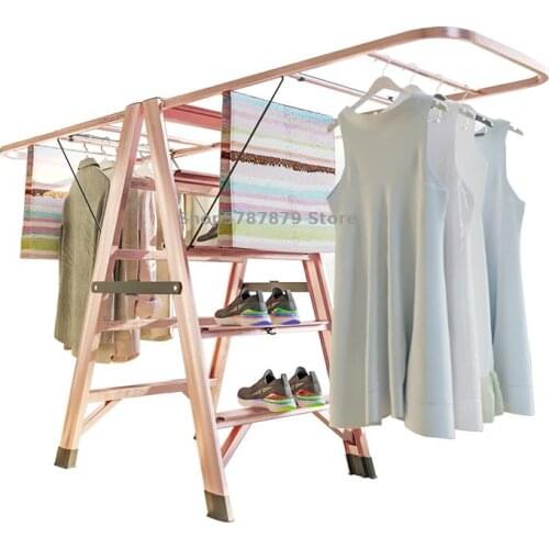 Multifunctional Ladder Clothes Hanger Light Luxury Folding Multi-purpose Telescopic Indoor Creative Aluminum Alloy Thickened Her