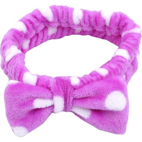 Fashion Headwear Shower Headband With Beauty Big Bow Solid Color Or Polka Dot Soft Wash Makeup Hair Band