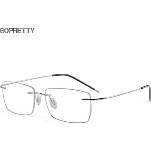 Male Screwless Titanium Rimless Glasses Frames, Men Business Prescription Myopia Optical Eyeglasses Frame, Square Eyewear F961