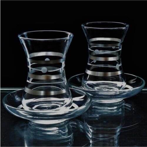 Turkish Tea cup Set Slim Waisted Planetary Platinum 12 Piece 6 Personality Tea Team Tea Coffee Cups and Saucers