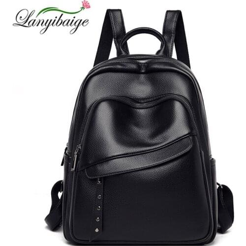 Solid Color Stitching Backpack Ladies High Quality Leather Backpack Large Capacity Casual Ladies Bagpack Lady Travel School Bag