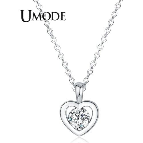 UMODE New Round Zircon Crystal Pendant Necklaces for Women New Heart White Gold Necklace Pendant Link Chain Jewelry AUN0310