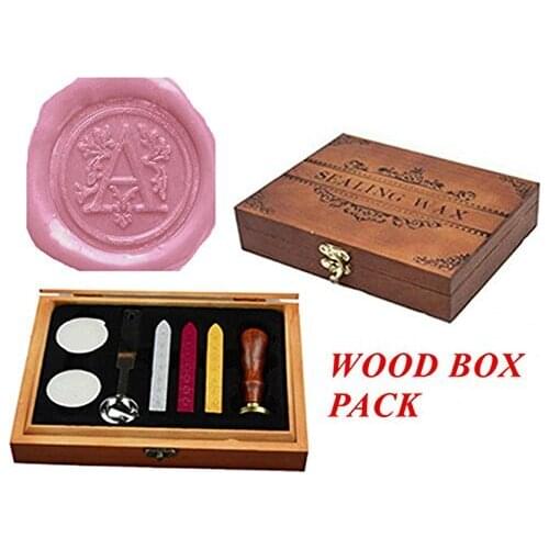 Luxury Letter A Wood Gift Box Pack Vintage Alphabet Initial Engraved Wedding Invitation Classical Old-fashioned Antique Wax Seal