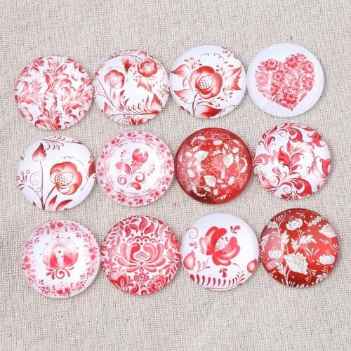 Reidgaller red flower photo round glass cabochon 10mm 12mm 14mm 18mm 20mm 25mm 30mm mix diy jewelry findings for earrings