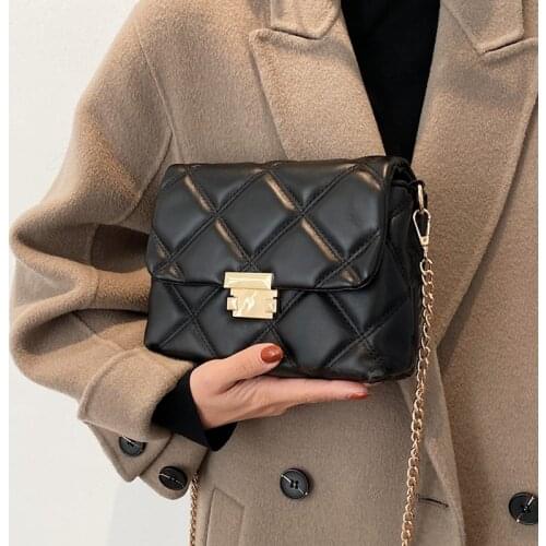 Black Plaid Shoulder Bag Women Chain Messenger Bag Luxury Leather Handbag Female Small Diamond Lattice Quilted Crossbody Bag Sac