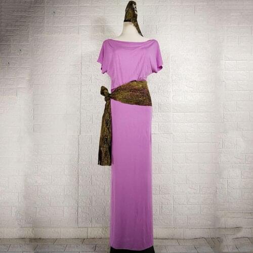 Women belly dance robe Baladi group performance suit Oriental Dance Costume long one piece dress robe+Headband+belt 3pcs