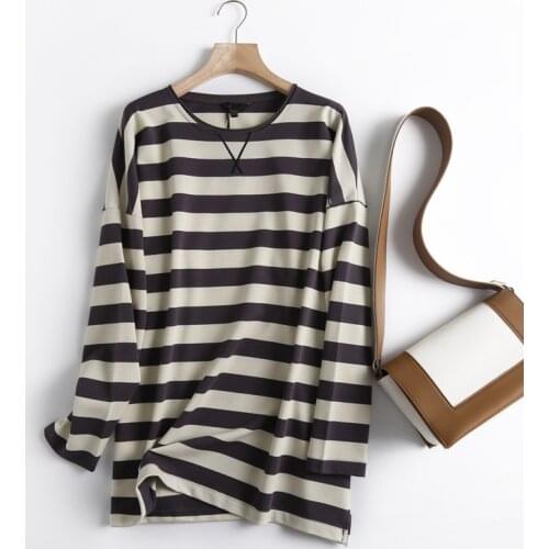 DOUJILI Spring Summer T-Shirts Black And Stripe Round Neck Long Sleeve Casual Women T-Shirt Top Tees