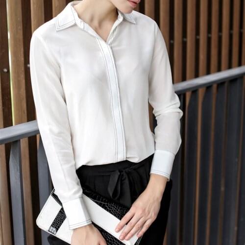 Heavy Pure Silk Shirt 100% Mulberry Silk Long-sleeve Top Women Thick Blouses S M L FREE SHIPPING