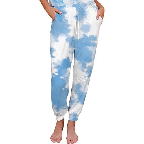 Womens Fashion Tie-Dye Printed Yoga Pants Casual Beam Leg with Pocket Sport Trousers