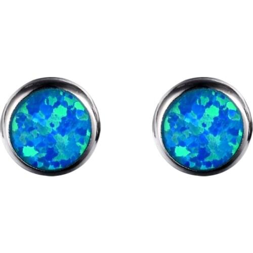 10MM Round 925 Sterling Silver Stud Earrings Blue/White Fire Opal Earrings Brincos For Women Christmas Gifts Jewelry