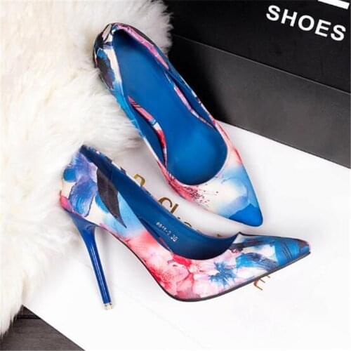 2020 New Summer Fashion Womens Pumps Sexy Colour PRINT STILETTO SHOES Ladies Party Pointed End Shallow Pumps Size 34-39