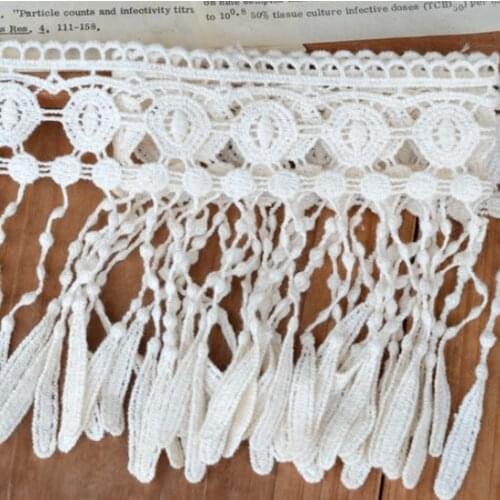 1 Meter Width 12.5cm 100% Cotton Beige Lace Trim Tassel Fringe Accessories Clothing Curtain DIY Decorative Lace Fabric