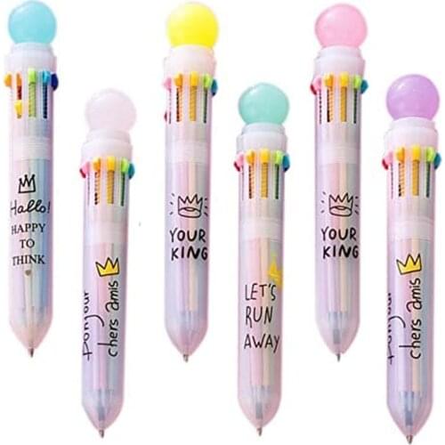10-in-1 Shuttle Pens Retractable Multi Colored Ballpoint Pen 0.5mm Ten Colors Ink Office School Supplies Students Children Gift