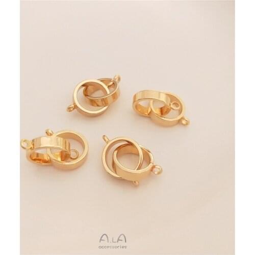 14K Gold Filled Double ring universal buckle, hanging ring, pearl necklace link, DIY chain jewelry end accessories