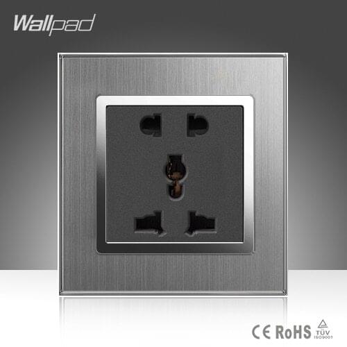 5 Pins Universal Sokcet Wallpad 10A 16A AC 110-250V Brushed Silver Metal 2 Pin 3 Pin Universal EU UK US Power Wall Socket