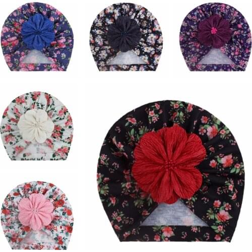 6 Colors 19*18 CM Baby Girls Printed Caps Fashion Handmade Flower Beanie Spring and Autumn Keep Warm Hats Infant Accessories