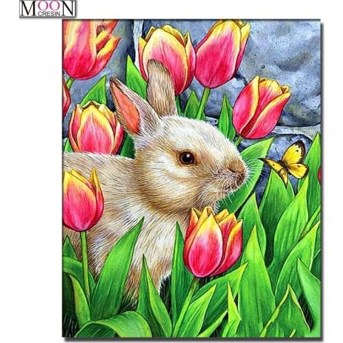 Animal DIY Diamond Painting Rabbit in the flowers Full Square/Round Embroidery Cross Stitch Rhinestone Home Decor Gift With Bead