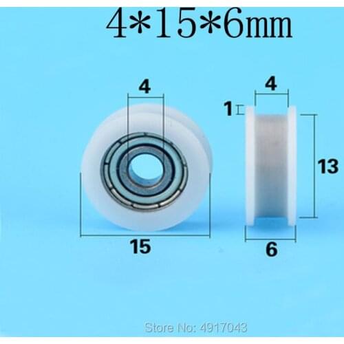 Free shipping 10 pcs 4*15*6mm Rubber nylon bearing belt wheel groove H type integrated bearing 3D printer