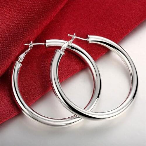 Free Shipping Classic Fashion Simple Small Circle Smooth Surface Earrings Beautiful Women 925 Silver Jewelry Wholesale48X48MM
