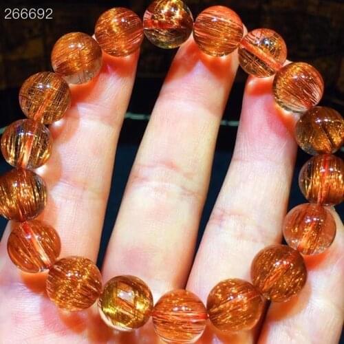 Genuine Natural Copper Rutilated Quartz Cat Eye Bracelet 10.2mm Crystal Clear Round Beads Women Man Bracelet Genuine AAAAA