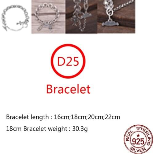 D25 S925 sterling silver bracelet personality retro simple wild shape circle cross letter jewelry punk hip-hop style new hot
