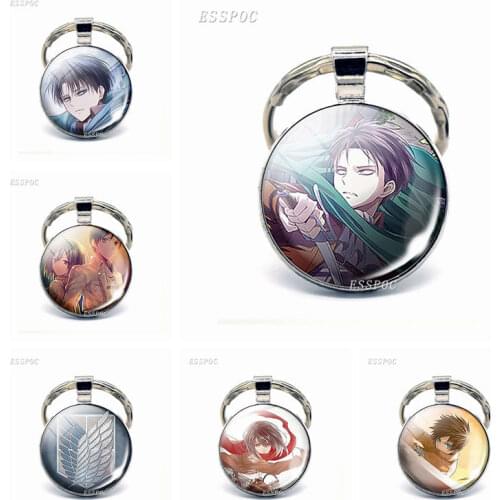 Anime Attack on Titan Keychain Levi Rivaille Ackerman Eren Emblem Scouting Legion Pendant Glass Cabochon Car Key Chain Key Ring