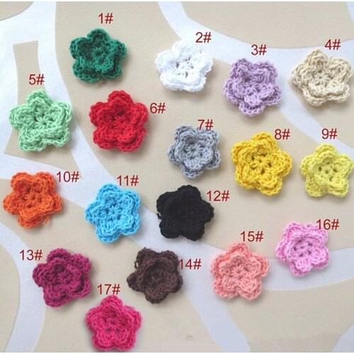 Chengkai 15pc 28mm 100% Cotton Handmade Knitting Crochet Flowers for DIY decoration
