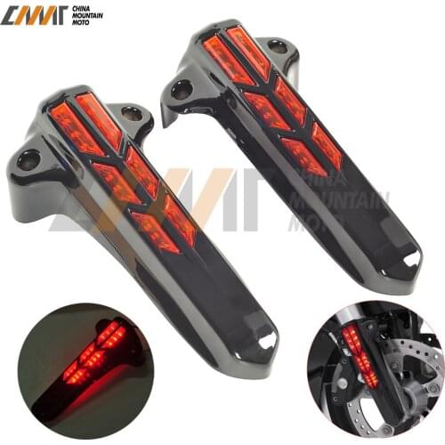 Black Motorcycle Front Lower Fork Leg Covers W/ Red LED Case for Harley FLHR FLHX FLHT 2014-2017