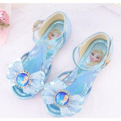Disney Princess Kids Sandals For Girls Frozen Elsa Glitter Crystal Children Flat Heel Girls Single Shoes Butterfly Shoe