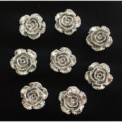 Diy40pcs silver flower shape, hair decoration crystal resin rose button bead wedding decoration.A353