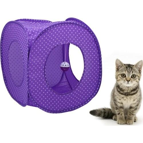 Pet Bed for Cats Puppy Foldable Cat Toy Tent House Cat Nest Dot Tunnel Summer Tent for Rabbits Hamster Purple