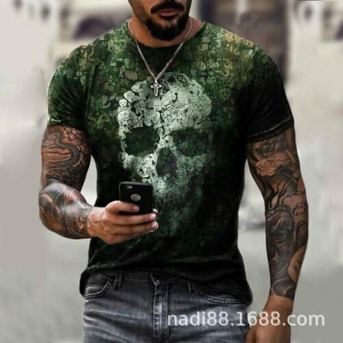 Skull Print T-shirt Mens Fashion Gothic Print Short Sleeve Retro Streetwear 2021 Summer New