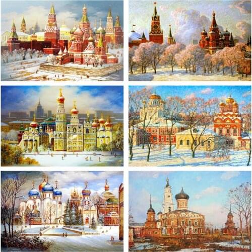 HUACAN 5D DIY Diamond Embroidery Winter Diamond Painting Church Kit Mosaic Sale Landscape Decor For Home